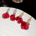 Acrylic Zircon Petal Tassel Drop Earrings Vintage OL Hong Kong Style Floral Jewelry view 2