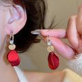Acrylic Zircon Petal Tassel Drop Earrings Vintage OL Hong Kong Style Floral Jewelry view 3