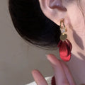Hong Kong Vintage Style Floral Acrylic Petal Tassel Drop Earrings With Zircon Silver Pins view 4