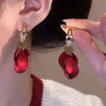 Hong Kong Vintage Style Floral Acrylic Petal Tassel Drop Earrings With Zircon Silver Pins view 3