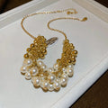 Old Money Style Faux Pearl Metal Beaded Choker Necklace For Women, Geometric Round Collarbone Design view 2