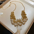 Old Money Style Faux Pearl Metal Beaded Choker Necklace For Women, Geometric Round Collarbone Design view 4