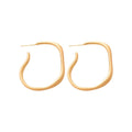 Matte Gold Plated Irregular Metal Hoop Earrings With Silver Pins Minimalist Geometric Style view 5