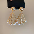Vintage Metal Fan Shaped Hollow Pleated Drop Earrings With Silver Posts For Women view 1