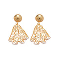 Vintage Metal Fan Shaped Hollow Pleated Drop Earrings With Silver Posts For Women view 5