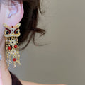 Alloy Zircon Enamel Lion Dance Coin Tassel Chinese Style Drop Earrings With Silver Posts view 3