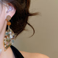 Vintage Ethnic Acetate Leaf Pendant Drop Earrings With Silver Post Light Luxury Style view 4