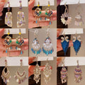 Ethnic Style Faux Pearl Crystal Tassel Drop Earrings With Geometric Line Design view 1