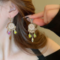 Ethnic Style Faux Pearl Crystal Tassel Drop Earrings With Geometric Line Design view 4