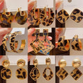 Maillard Style Leather Leopard Print Round Geometric Stud Earrings With Silver Needles view 1