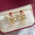 Christmas Tree Teardrop Pendant Stud Earrings For Women With Mini Pearl, Korean Holiday Jewelry view 3