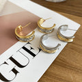 18K Gold Plated Copper Two Tone C Shaped Wrinkle Stud Earrings French Vintage Light Luxury Jewelry view 1