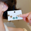 Artificial Crystal Geometric Flower Stud Earrings Jewelry Set For Elegant OL Daily Wear view 2