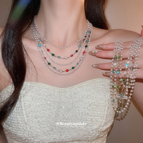 Vintage Court Style Glass Bead Faux Pearl Geometric Round Choker Necklace