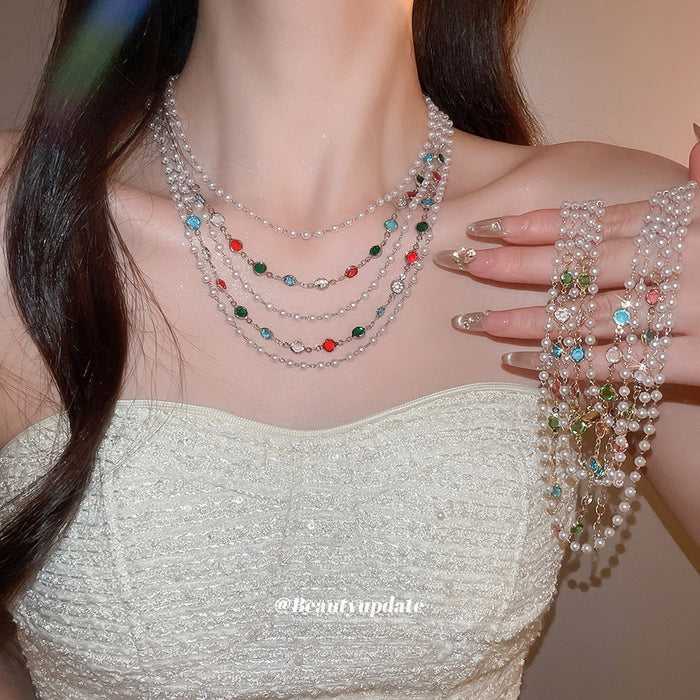 Vintage Court Style Glass Bead Faux Pearl Geometric Round Choker Necklace