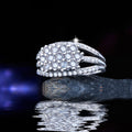 Silver-Tone Wide Three-Row Round Crystal Ring Jewelry view 4