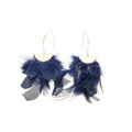 Geometric Wrinkled Round Feather Tassel Drop Earrings With Silver Needle Post For Women view 5