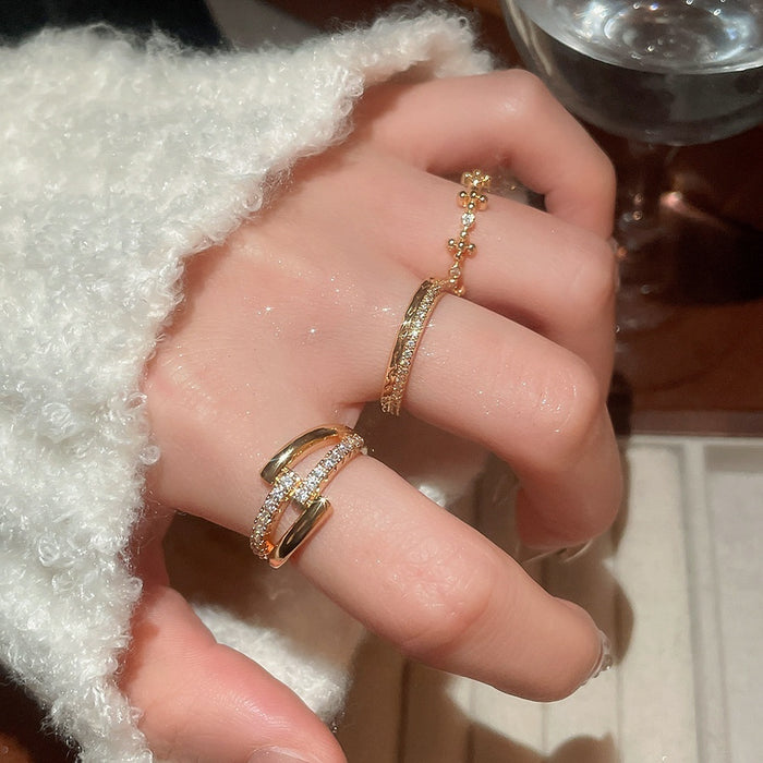 18K Gold Plated Zircon Minimalist Open Ring For Women – Gold