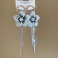 Light Luxury Flower Drop Earrings With Silver Pins, Zircon Mesh Tassels And Pearls view 4