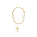 French Vintage Faux Pearl Multi Layer Cross Pendant Necklace With Rhinestone Geometric Charm view 5