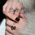 Light Luxury Copper Zircon Geometric Open Ring Vintage Statement Index Finger Jewelry view 2