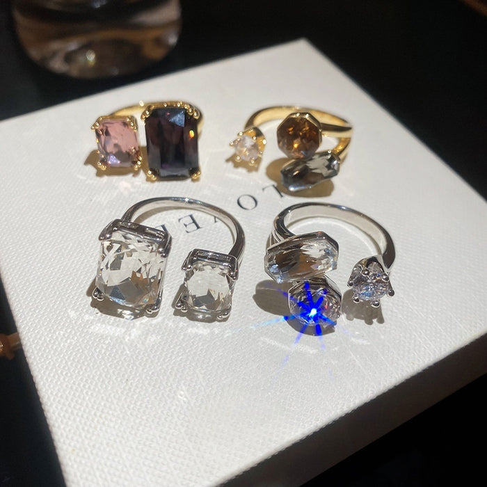 Light Luxury Copper Zircon Geometric Open Ring Vintage Statement Index Finger Jewelry