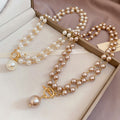 Old Money Style Layered Faux Pearl Toggle Clasp Necklace For Women Elegant Round Geometric Choker view 2