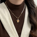 18K Gold Plated Zircon Maple Leaf Heart Faux Pearl Beaded Choker Necklace For Women view 3