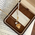 18K Gold Plated Zircon Maple Leaf Heart Faux Pearl Beaded Choker Necklace For Women view 2