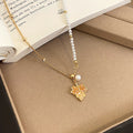 18K Gold Plated Zircon Maple Leaf Heart Faux Pearl Beaded Choker Necklace For Women view 4