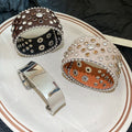 Hip Hop Faux Leather Rhinestone Studded Bangle, Bold Round Punk Sweet Cool Wrist Jewelry view 2