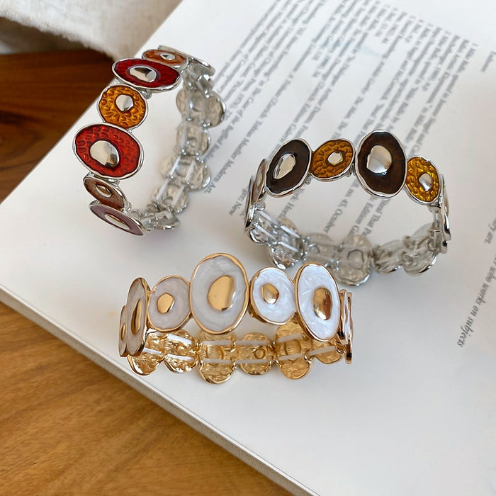 Light Luxury Alloy Enamel Irregular Spliced Elastic Geometric Round Bangle