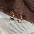 Maillard Style 16K Gold Plated Tiger Eye C-Shaped Stud Hoop Earrings With Silver Posts view 3