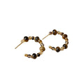 Maillard Style 16K Gold Plated Tiger Eye C-Shaped Stud Hoop Earrings With Silver Posts view 5