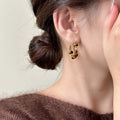Maillard Style 16K Gold Plated Tiger Eye C-Shaped Stud Hoop Earrings With Silver Posts view 4