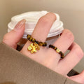 Tiger Eye Beaded Horse Copper Coin Ring, Minimalist New Chinese Geometric Round Women's Jewelry view 1