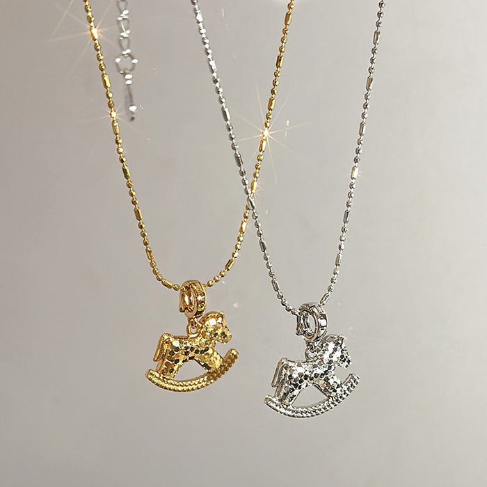 18K Gold Plated Copper Horse Pendant Necklace Light Luxury Minimalist Collarbone Chain
