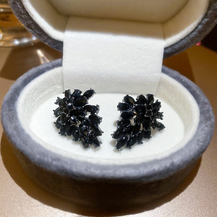 Vintage Alloy Rhinestone Flower Stud Earrings For Women Light Luxury Style Jewelry