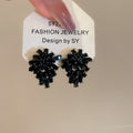 Vintage Alloy Rhinestone Flower Stud Earrings For Women Light Luxury Style Jewelry view 3