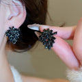 Vintage Alloy Rhinestone Flower Stud Earrings For Women Light Luxury Style Jewelry view 2