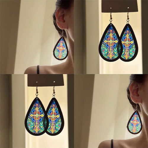 Vintage Ethnic Style Acrylic Printed Teardrop Pendant Drop Earrings For Women