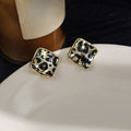 Vintage Luxury Gold Alloy Irregular Wavy Square Leopard Print Enamel Fashion Stud Earrings view 4