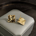 Vintage Luxury Gold Alloy Irregular Wavy Square Leopard Print Enamel Fashion Stud Earrings view 3