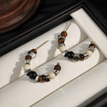 Luxury Maillard Beaded Hoop Stud Earrings For Women, Alloy Pin Acrylic Pearl Statement Vintage Earrings view 3