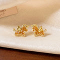 18K Gold Plated Silver Needle Zircon Crystal Horse Stud Earrings Light Luxury Zodiac Jewelry view 4