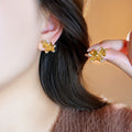 18K Gold Plated Silver Needle Zircon Crystal Horse Stud Earrings Light Luxury Zodiac Jewelry view 3
