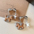 Light Luxury Wooden Horse And Star Pendant Drop Earrings With Silver Needles For Daily Wear view 1