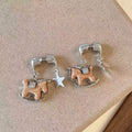 Light Luxury Wooden Horse And Star Pendant Drop Earrings With Silver Needles For Daily Wear view 2