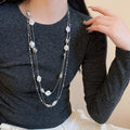 French Retro Crystal Beaded Faux Pearl Geometric Round Sweater Necklace For Women view 3