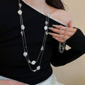 French Retro Crystal Beaded Faux Pearl Geometric Round Sweater Necklace For Women view 1